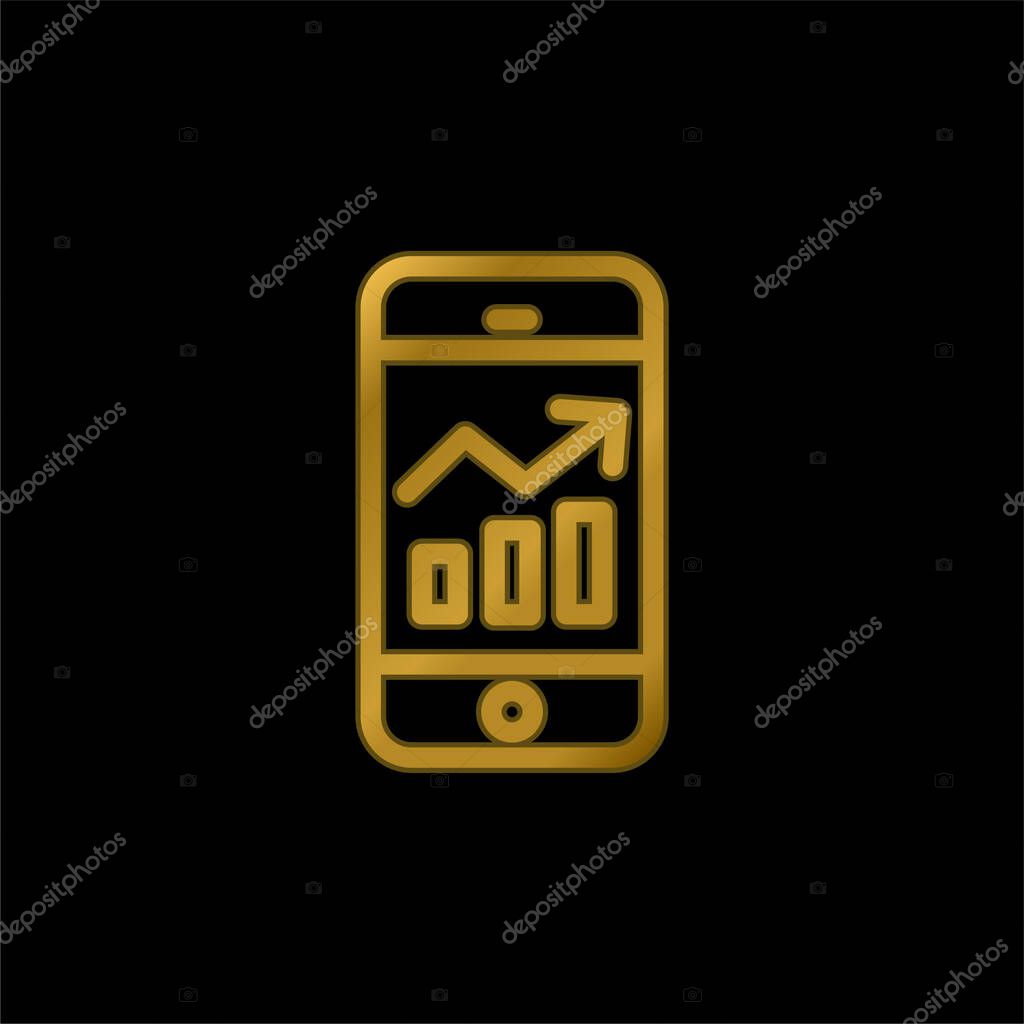 Analytics gold plated metalic icon or logo vector