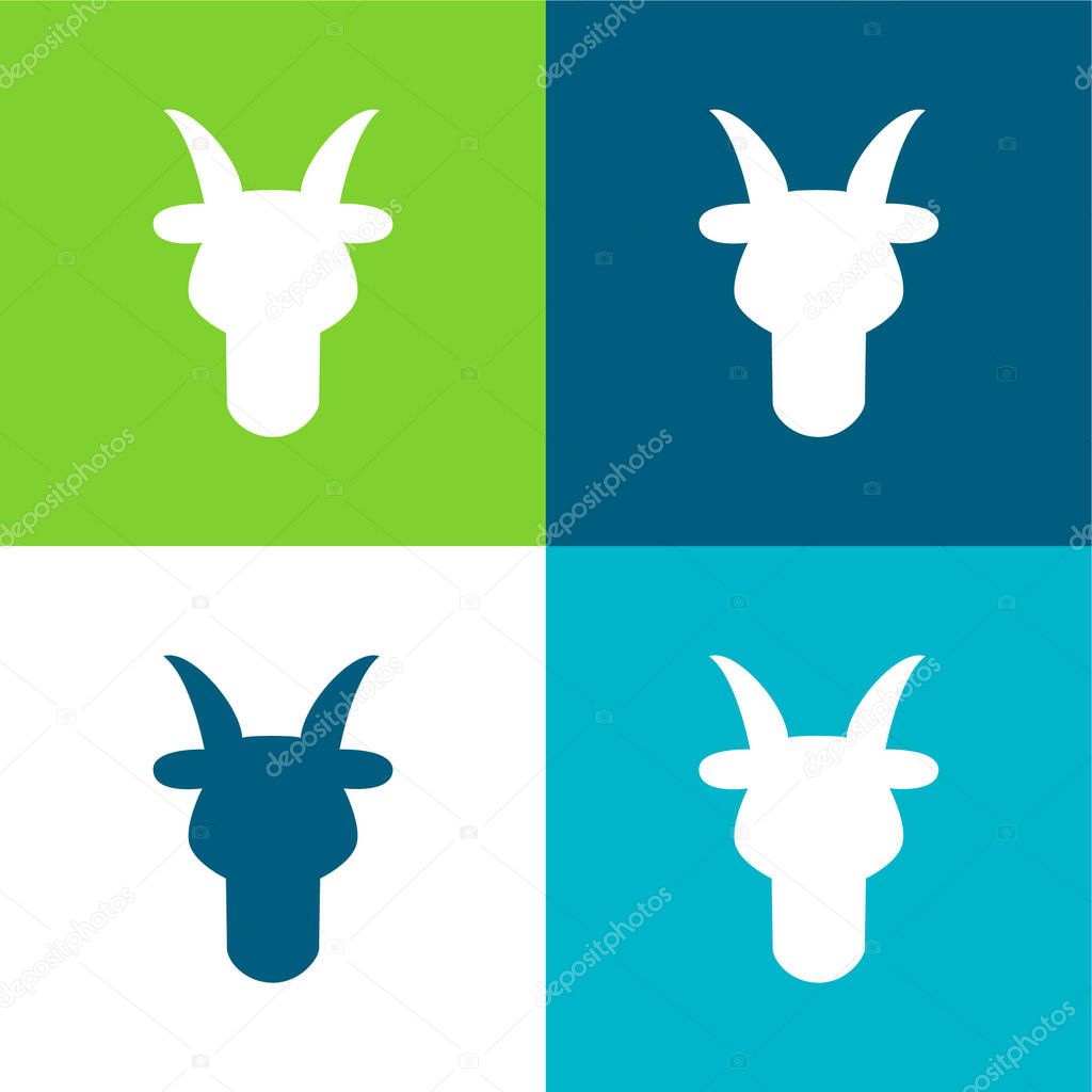 Aries Bull Head Front Shape Symbol Flat four color minimal icon set