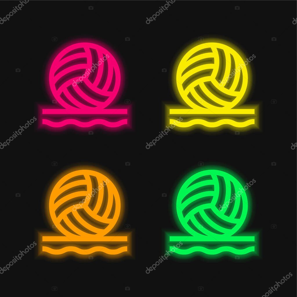 Beach Volleyball four color glowing neon vector icon