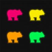 Medve négy szín izzó neon vektor ikon