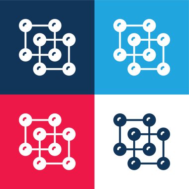 Atomlar mavi ve kırmızı dört renk minimal simge kümesi