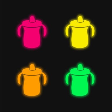 Bebek Eğitim Şişe Değişkeni dört renk parlayan neon vektör simgesi