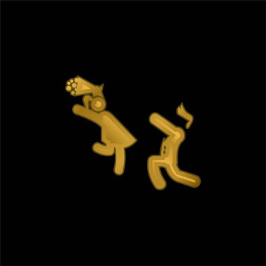 Erkek, kız arkadaşına altın kaplama metal ikon ya da logo vektörüne çiçek veriyor