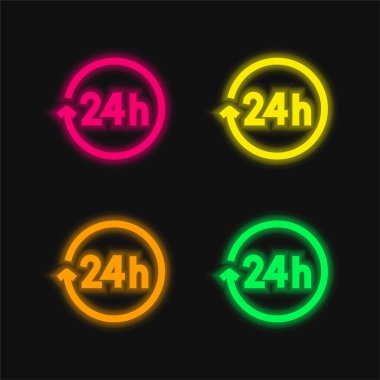 24 Hours four color glowing neon vector icon clipart