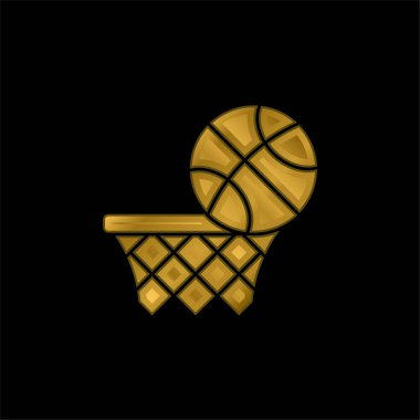 Basketbol altın kaplama metalik simge veya logo vektörü
