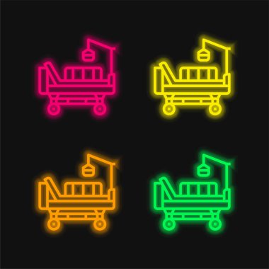 Yatak dört renk parlayan neon vektör simgesi