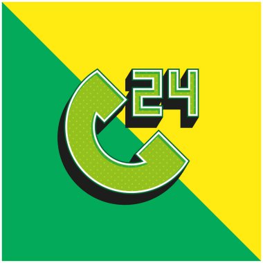 24 saat yeşil ve sarı modern 3d vektör simgesi logosu