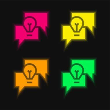 Beyin fırtınası yapan dört renkli neon vektör simgesi