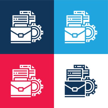 Briefcase blue and red four color minimal icon set clipart