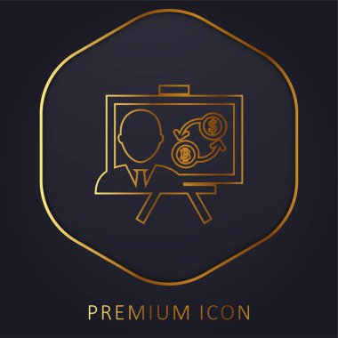 Bozukluklarla Bitcoin Sunumu Ve Erkek İşadamı Altın Hat prim logosu veya simgesi