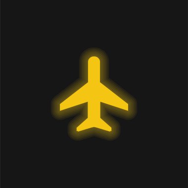 Uçak sarı parlayan neon simgesi