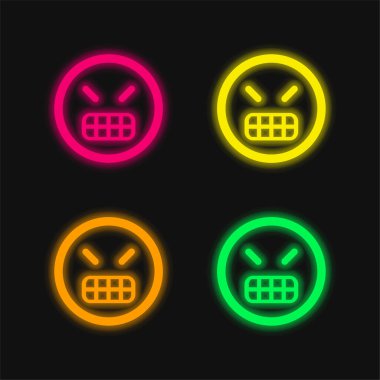 Kızgın Duygusal Kare Surat dört renkli neon vektör simgesi