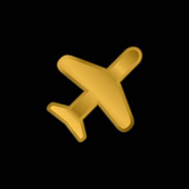 Uçak silueti altın kaplama metalik simge veya logo vektörü