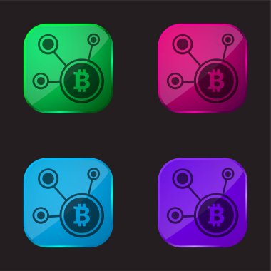 Bitcoin Ağ Sembolü dört renkli cam simge simgesi