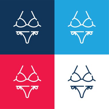 Bikini mavi ve kırmızı dört renk minimal simge kümesi