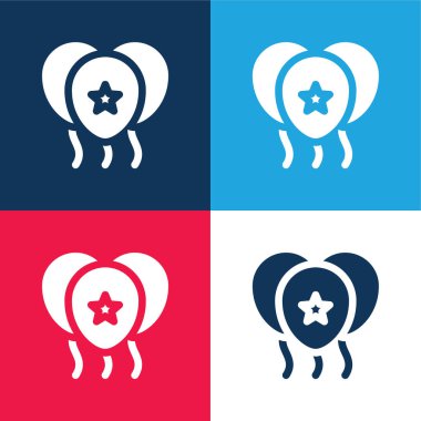 Balonlar mavi ve kırmızı dört renk minimal simge kümesi