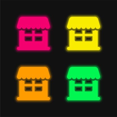 Büyük Depo dört renk parlayan neon vektör simgesi