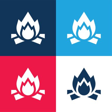 Şenlik ateşi mavi ve kırmızı dört renk minimal simge seti