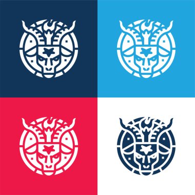 Baphomet mavi ve kırmızı dört renk minimal simge kümesi