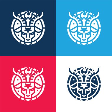 Baphomet blue and red four color minimal icon set clipart