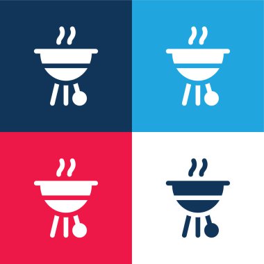 Barbekü mavi ve kırmızı dört renk minimal simge kümesi