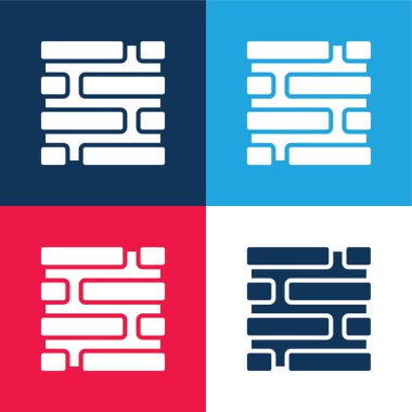 Tuğla duvar mavi ve kırmızı dört renk minimal simge kümesi