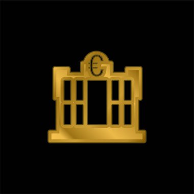 Bank Building Of Euros gold plated metalic icon or logo vector clipart