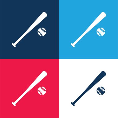 Baseball Ball Equipment blue and red four color minimal icon set clipart