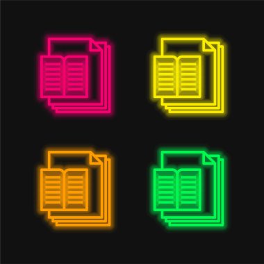 Kitap dört renk parlayan neon vektör simgesi