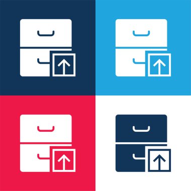 Arşiv mavi ve kırmızı dört renk minimal simge kümesi