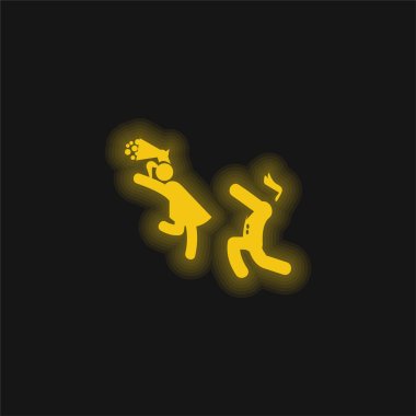 Boy Giving Flowers To His Girlfriend yellow glowing neon icon clipart