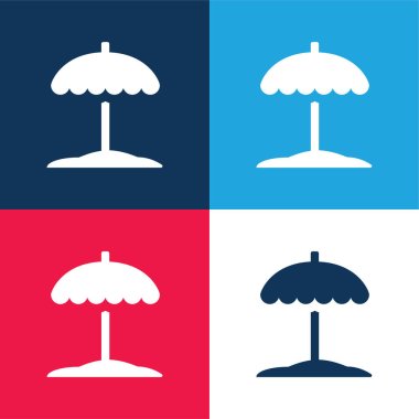 Beach blue and red four color minimal icon set clipart