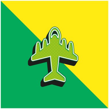 Dört Motorlu Büyük Uçak Yeşil ve Sarı 3D vektör simgesi