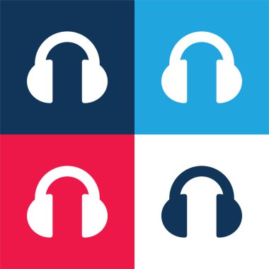 Siyah kulaklıklar mavi ve kırmızı dört renk minimal simge seti