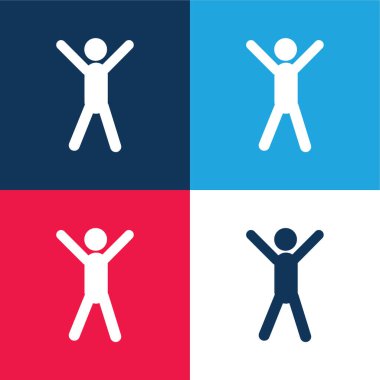 Arms Up blue and red four color minimal icon set clipart