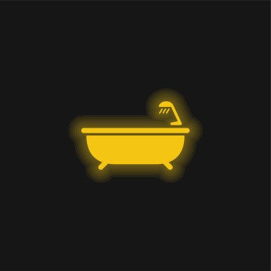 Bath Tub With Shower yellow glowing neon icon clipart