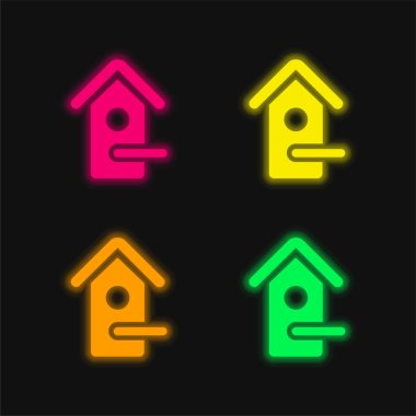 Bird House four color glowing neon vector icon clipart