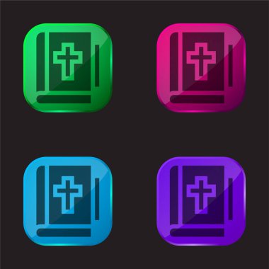 Bible four color glass button icon clipart