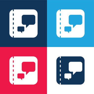 Kitap mavi ve kırmızı dört renk en küçük simge seti