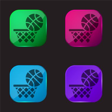 Basketbol dört renkli cam düğme simgesi