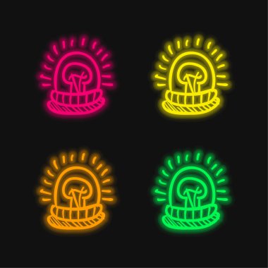 Alarm Işık El Çizim Aracı 4 renkli neon vektör simgesi