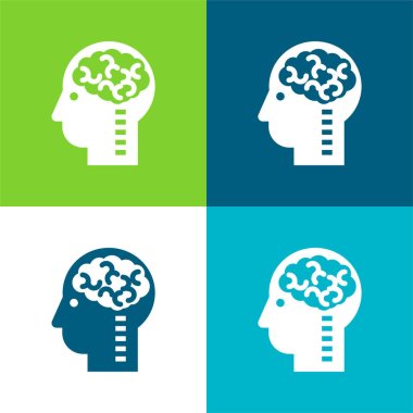 Brain In Head Flat four color minimal icon set clipart