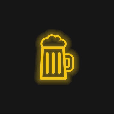 Bira İçme Kavanozu Taslak sarı parlak neon simgesi