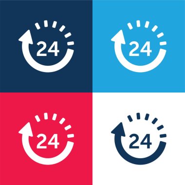 24 Hours Delivery blue and red four color minimal icon set clipart