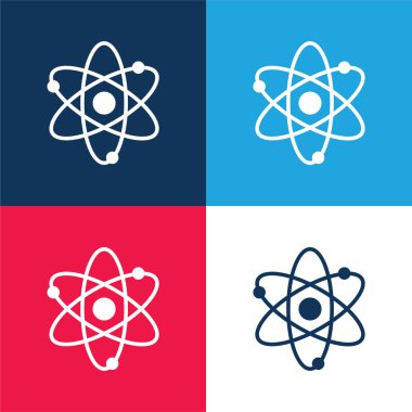 Atomlar mavi ve kırmızı dört renk minimal simge kümesi