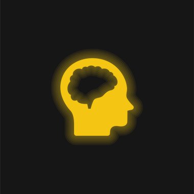 Brain And Head yellow glowing neon icon clipart