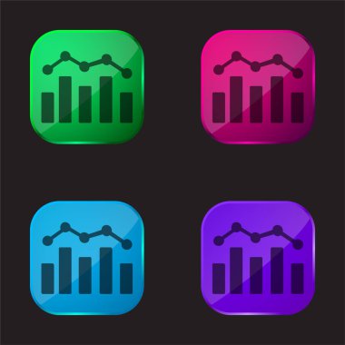 Bar Chart And Polyline four color glass button icon clipart
