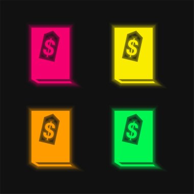 Kitap dört renk parlayan neon vektör simgesi