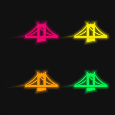 Bridge four color glowing neon vector icon clipart