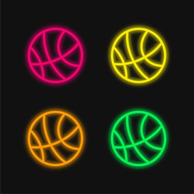 Basketbol dört renk parlayan neon vektör simgesi